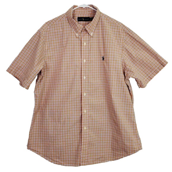 Polo Ralph Lauren Men's Button Up Shirt Short Sleeve Plaid Orange Green Size XL - Picture 1 of 5